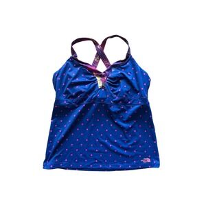 The North‎ Face Womens Tank Top Blue Pink Polka Dot Athletic Sporty XL